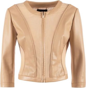 Nenette Giacca in ecopelle dal taglio corto e sagomato - Dames - Zomerjassen - Beige - 2XL - Leer - Jassen