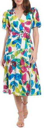 London Times Floral Puff Sleeve Midi Dress in Cream/Berry at Nordstrom Rack, Size 10