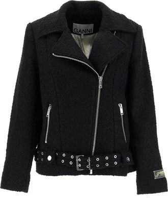 Ganni Boucl&eacute; Jas met Asymmetrische Rits - Dames - Zomerjassen - Zwart - S - Wol - Jassen