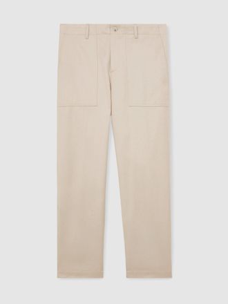 Reiss Ecru Lyocell Cotton Wide Utility Trousers, 32