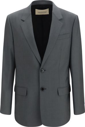Valentino Mens Jacket Single-Breasted Wool-Mohair Grey Merino Wool