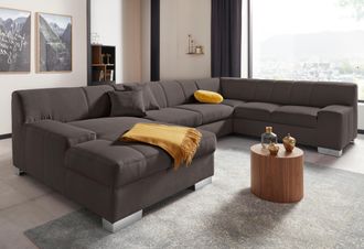 Domo Collection Wohnlandschaft »Bero, elegant und zeitlos, flache Armlehnen, U-Form« fester Sitzkomfort, wahlweise mit Bettfunktion