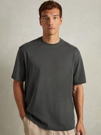 Reiss Tate Washed Black Cotton Garment-dyed Relaxed-fit T-shirt, XL
