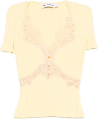 Self Portrait Top in maglia con pizzo - Giallo