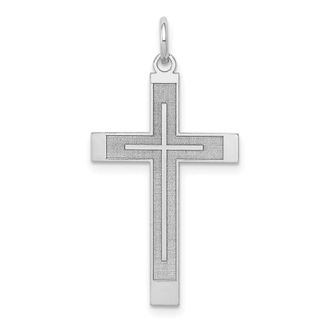 Diamond2Deal 14K White Gold Laser Designed Cross Pendant
