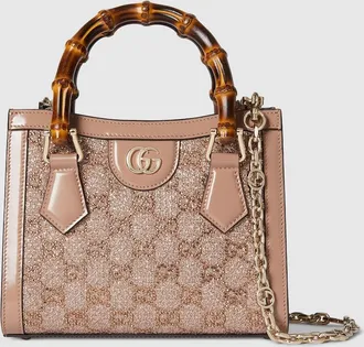 Gucci Diana Crystal Mini Tote Bag, Beige, Fabric