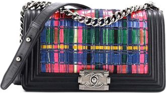 Chanel Boy Flap Bag Woven PVC with Lambskin Old Medium shoulder bag - Blauw