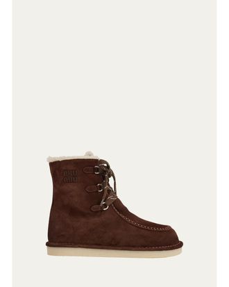 Miu Miu Suede Shearling-Lined Ankle Boots