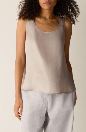 Eileen Fisher Scoop Neck Satin Tank in Wheat at Nordstrom, Size Xx-Small