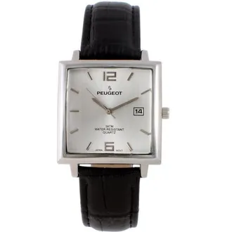 Peugeot Modern Square Calendar Leather Watch - 35MM in Silver at Nordstrom