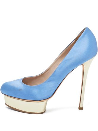 Le Silla 2024 satin platform pumps - women - Satin/Leather/Rubber/Leather - 39.5 - Blue