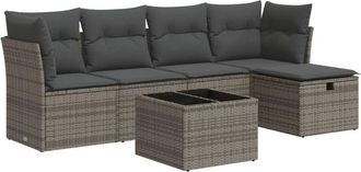 vidaXL Set De Muebles De Jard&iacute;n 6 Pzas Y Cojines Rat&aacute;n Sint&eacute;tico Gris Vidaxl