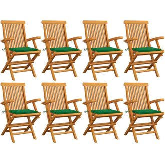 vidaXL Sillas De Jard&iacute;n 8 Uds Madera Maciza De Teca Con Cojines Verdes Vidaxl