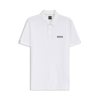 BOSS Active Stripe-jersey slim-fit polo shirt with four-way stretch