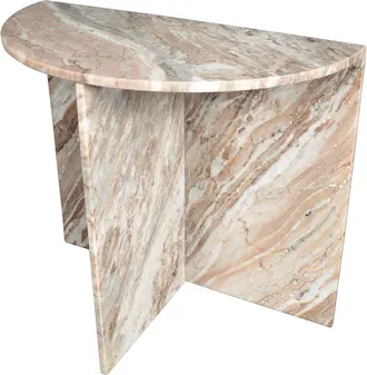 Jonathan Y Designs Patrice 20 Art Deco Minimalist Natural Marble Handmade Demilune Side Table in Beige/white/gray at Nordstrom