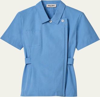 Miu Miu Short-Sleeve Double-Breasted Collared Shirt
