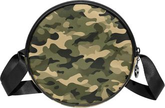 Generic Circle Crossbody Bag for Women, Camouflage Small Sling Bag Daypack with Zipper Adjustable Shoulder Straps Casual Ladies Girls Round Purse