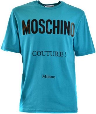 Moschino Heren Couture Glanzend Logo T-Shirt (Teal)