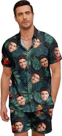 Generic Custom Hawaiian Shirt Face for Men Personalized Funny Button Down Hawaiian Shirts Photo Tropical Beach Shirts