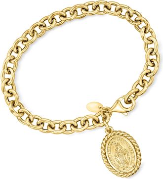Ross-Simons Italian 18kt Gold Over Sterling Miraculous Medal Charm Bracelet