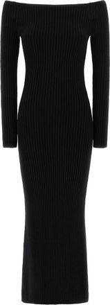 Max Mara Black Ribbed Off Shoulder Maxi Dress