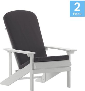 Flash Furniture Set of 2 Adirondack Chairs in White with Gray Cushions, Porch, and Patio