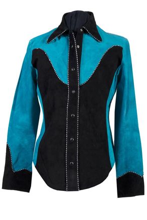 Scully Womens Suede Blouse In Turquoise And Black