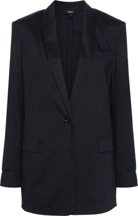 Theory shawl-lapels single-breasted blazer - women - Spandex/Elastane/Linen/Flax/Viscose/Polyester - 6 - Blue