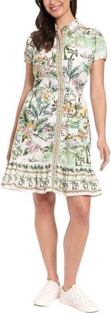 London Times Puff Sleeve Linen Blend Dress in Cream/Snap Pea at Nordstrom Rack, Size X-Large