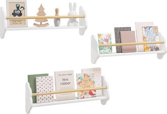 Woltu Librer&iacute;a Montada En La Pared Para Ni&ntilde;os. Con Estantes Para Ni&ntilde;os 65x12.7x23 Cm De Blanco - Woltu