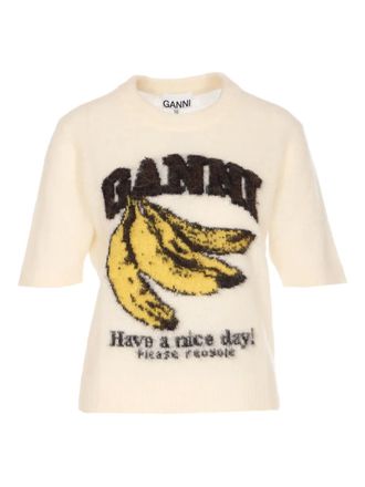 Ganni banana-graphic T-shirt - Neutrals