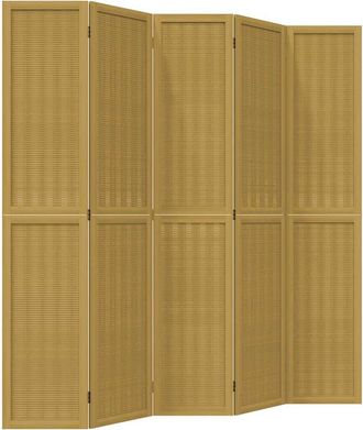 vidaXL Biombo Separador De 5 Paneles Madera Maciza Paulownia Marr&oacute;n Vidaxl