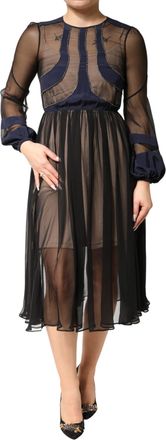 N&deg;21 Blue Long Sleeves Sheer Silk Sheath A-line Midi Womens Dress (Pre-Owned)