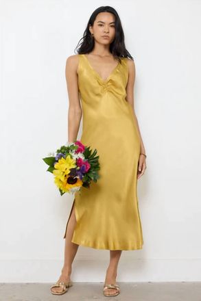 La Made Socal V Neck Front Shirring Dress In Dandelion
