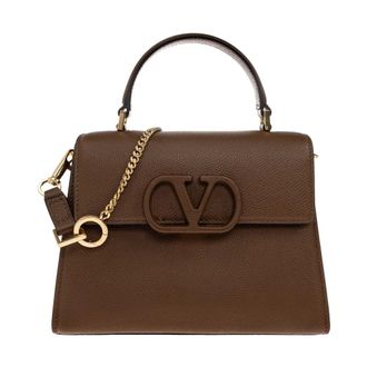 Valentino Garavani Tassen, Dames, Bruin, ONE Size, Leer, Leren Tas met Logo