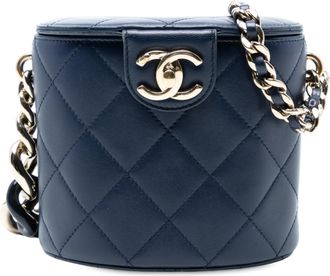 Chanel Small Blue Quilted Lambskin Resin Elegant Chain Tubular Vanity Case