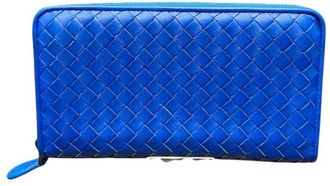 Bottega Veneta Blue Leather Long Wallet (Bi-Fold) (Pre-Owned)
