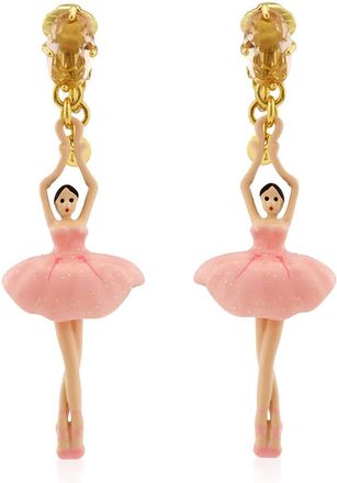 Les N&eacute;r&eacute;ides Ladies Pink Ballerina And Stone Clip On Earrings