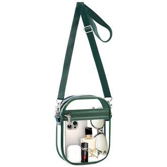Generic Clear Crystal Crossbody Bag for Women, Transparent Stadium Approved Bag Purse Wallet with Front Pockets for Sports Concerts Festival (S Dark Green)