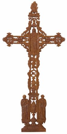 Biscottini International Biscottini - Estatua Religiosa De Jard&iacute;n Cruz Grande De Hierro Fundido Grande Para Exterior Con Santos Resistente A La Lluvia 85x4x175 Cm