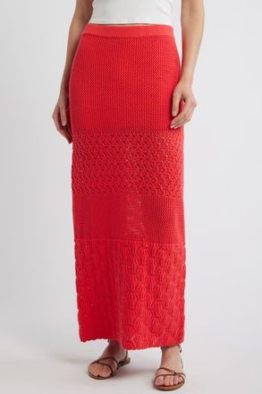 Marine Layer Amada Midi Cotton Sweater Knit Skirt in Red at Nordstrom, Size X-Large