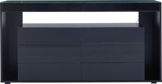 Urban Meuble Aparador de lujo lacado en negro con 6 cajones e iluminación led