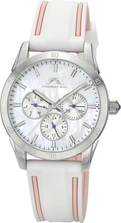 Porsamo Bleu Womens Georgie Multifunction Silicone Silver Tone, Pink and White MOP Dial Watch 1501AGER