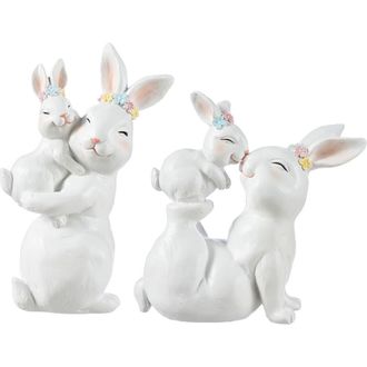 Glitzhome Set of 2 Easter Resin Bunny Mom and Baby Table Decor in White at Nordstrom, Size Medium
