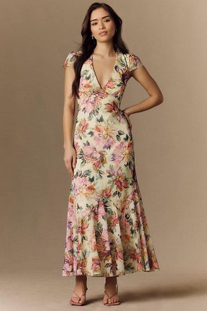 BHLDN Chiffon Cap-Sleeve Midi Dress