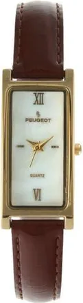 Peugeot Everyday Rectangular Glossy Leather Watch- 35x18MM in Brown at Nordstrom