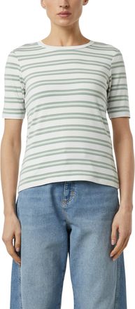 Comma T-Shirt COMMA, Damen, Gr. 34, ecru mint, Single Jersey, Obermaterial: 90% Viskose, 5% Elasthan, 5% metallisierte Fasern, gestreift, tailliert h&uuml;ftbede