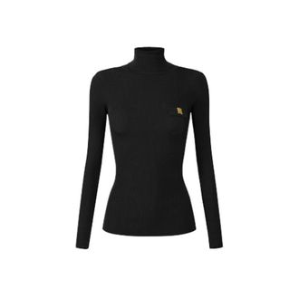 Elisabetta Franchi Geribbelde coltrui met ajourborduursel - Dames - Truien - Zwart - Maat: M