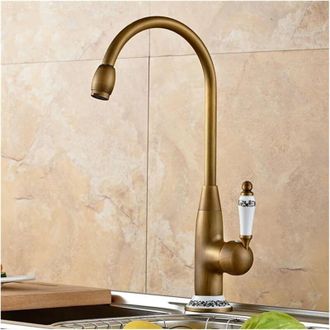 OEM Grifo De Cocina Antiguo De Cobre Con Ca&ntilde;o Giratorio De 360 Grados, Grifo De Fregadero De Lat&oacute;n Para Encimera, Grifo De Fregadero De Agua Fr&iacute;a, Grifo D