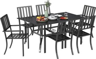 OUTSUNNY 7 Pieces Patio Dining Set with Umbrella Hole - for Poolside - Garden | TJ Hughes
